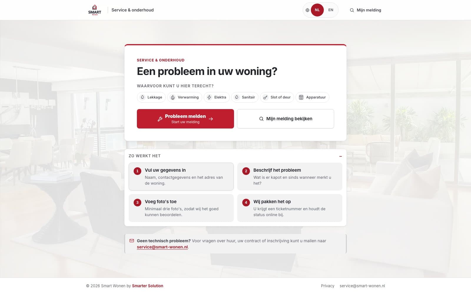 Smart Wonen ticketsysteem scherm 1