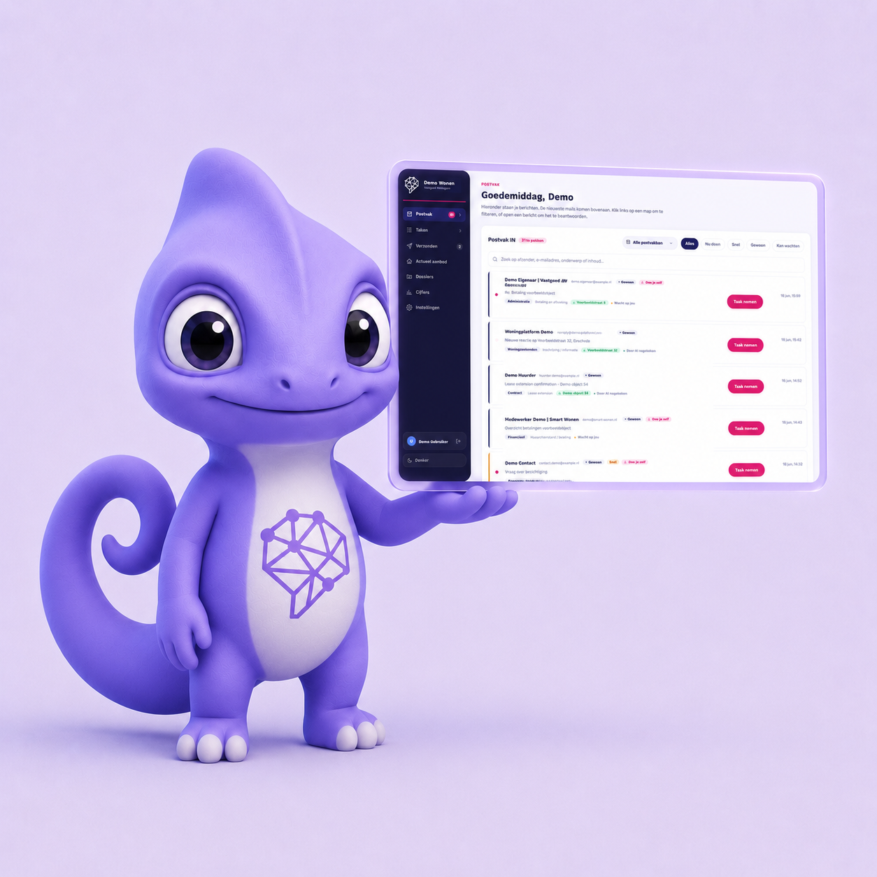 Smarter Solution mascotte bij dashboard