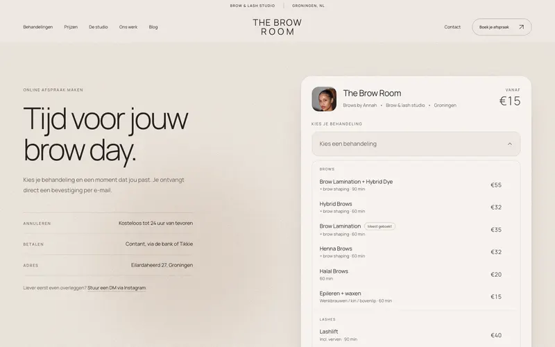 The Brow Room website